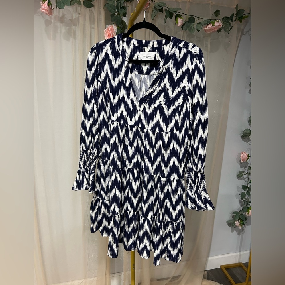 Pomander Place Navy and White Zigzag Dress